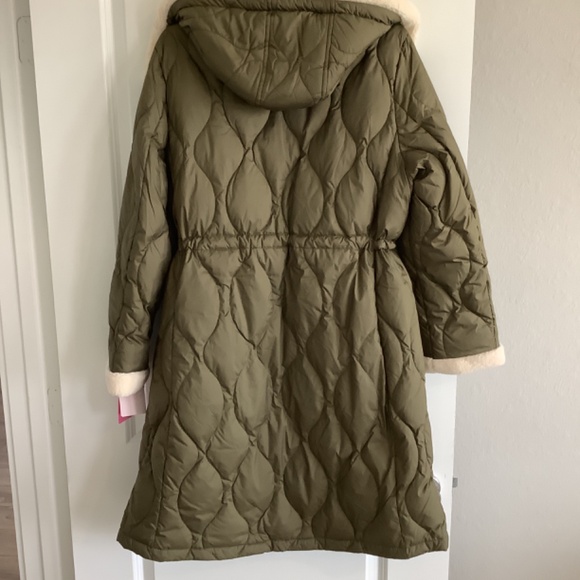 kate spade New York Faux Shearling Trim Down & Feather Fill Coat in Olive XL - Picture 8 of 13